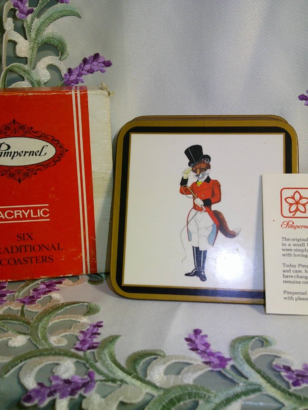 Vintage Pimpernel Six Traditional Coasters Sir Fox Cork Back Coasters with Box